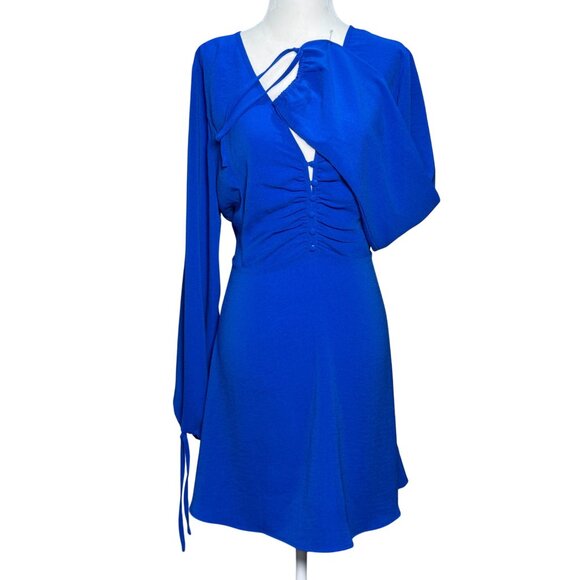 NEW Lulus Womens Royal Blue Long Sleeve Ruched V-Neck Dress Sz XL Summer Stretch - Picture 2 of 13